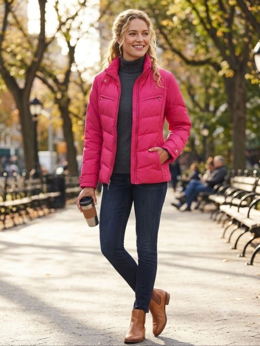 Lands' End Red Down Puffer Jacket Mock Neck Double Zip Ski Snowboard Size S - Picture 4 of 12